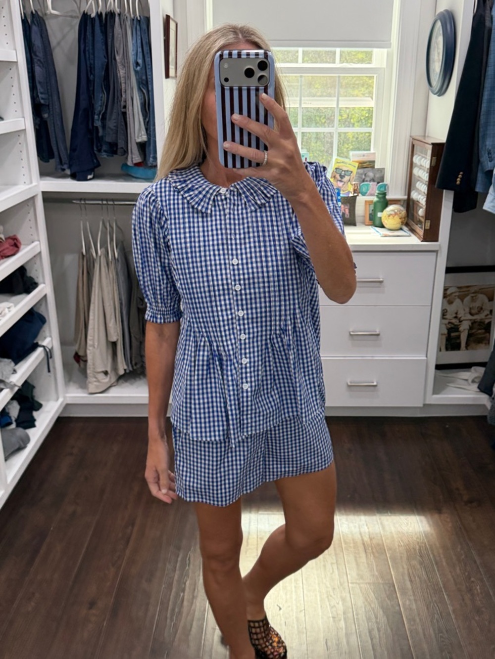 Avara Blue Gingham Button-Front Top XS and Short XS Set